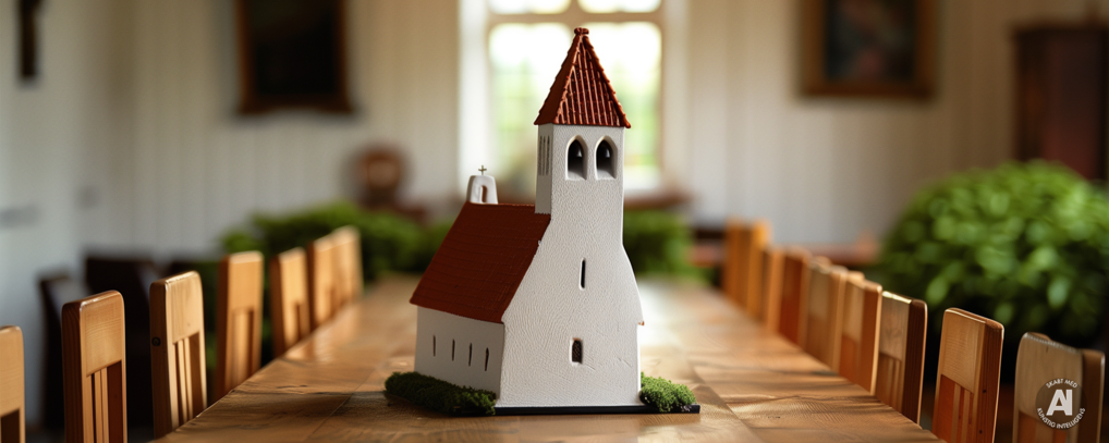 kirke placeret på mødebord