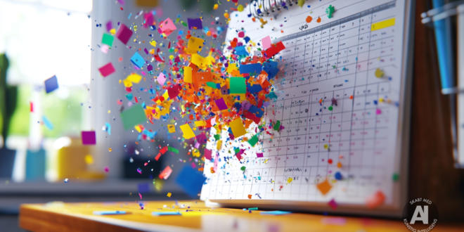 Kalender på bord der eksploderer med gode tilbud